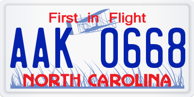 NC license plate AAK0668