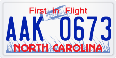 NC license plate AAK0673