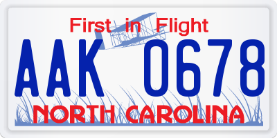 NC license plate AAK0678