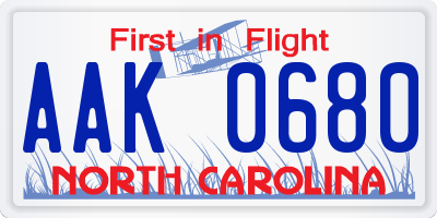 NC license plate AAK0680