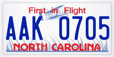 NC license plate AAK0705