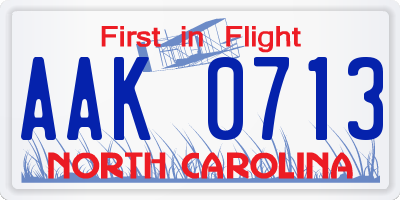 NC license plate AAK0713