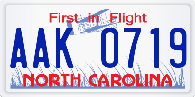 NC license plate AAK0719