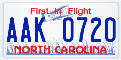 NC license plate AAK0720