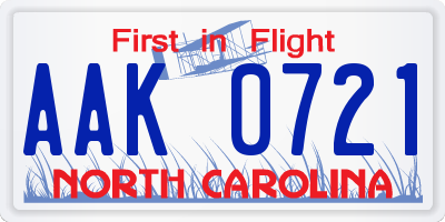NC license plate AAK0721