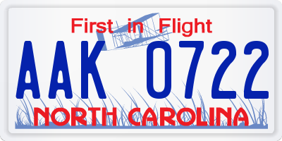 NC license plate AAK0722
