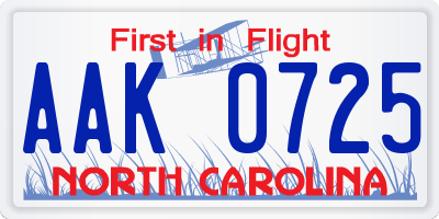 NC license plate AAK0725