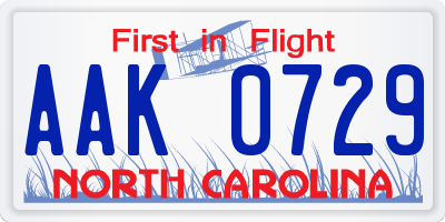NC license plate AAK0729