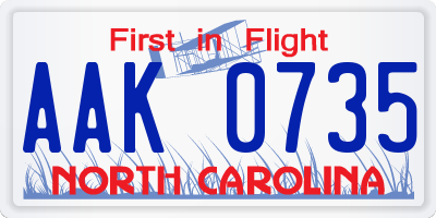 NC license plate AAK0735