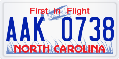 NC license plate AAK0738