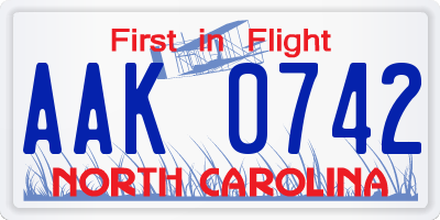 NC license plate AAK0742