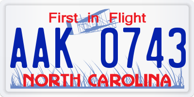NC license plate AAK0743