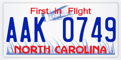 NC license plate AAK0749