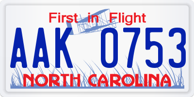 NC license plate AAK0753