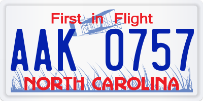 NC license plate AAK0757