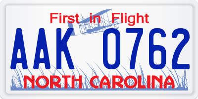 NC license plate AAK0762