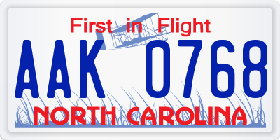 NC license plate AAK0768
