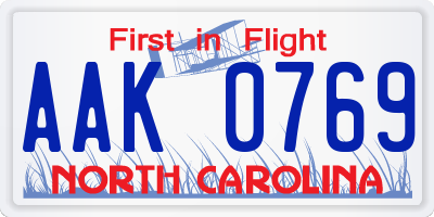 NC license plate AAK0769