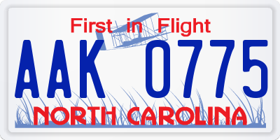 NC license plate AAK0775
