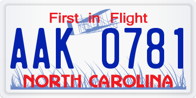 NC license plate AAK0781