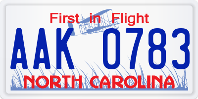 NC license plate AAK0783