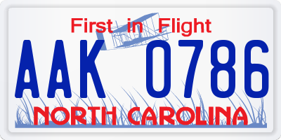 NC license plate AAK0786