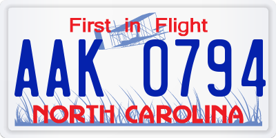 NC license plate AAK0794