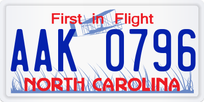 NC license plate AAK0796