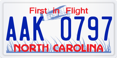NC license plate AAK0797