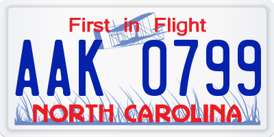 NC license plate AAK0799