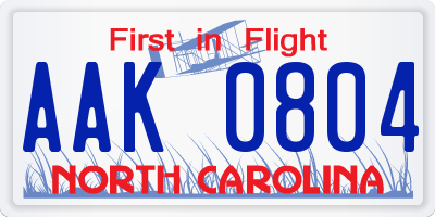 NC license plate AAK0804
