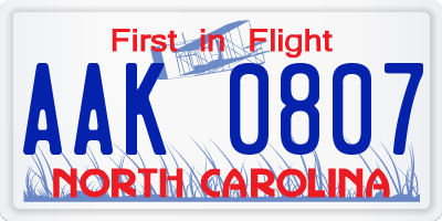 NC license plate AAK0807