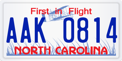 NC license plate AAK0814