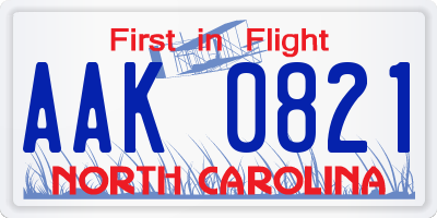 NC license plate AAK0821