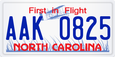 NC license plate AAK0825