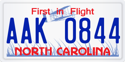 NC license plate AAK0844