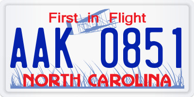 NC license plate AAK0851