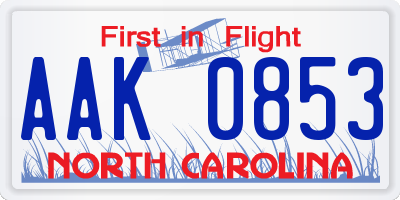 NC license plate AAK0853