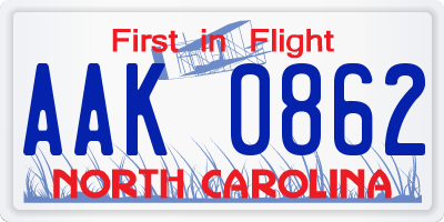 NC license plate AAK0862
