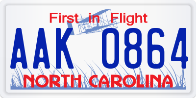 NC license plate AAK0864