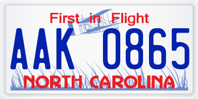 NC license plate AAK0865