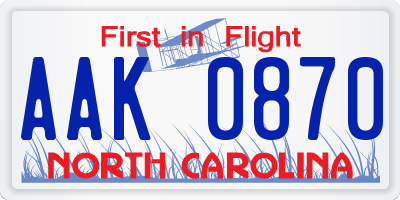 NC license plate AAK0870