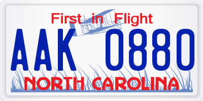 NC license plate AAK0880
