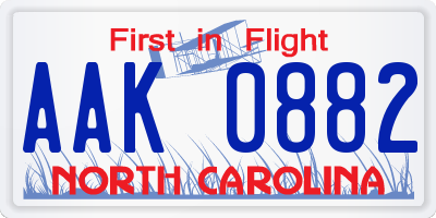NC license plate AAK0882