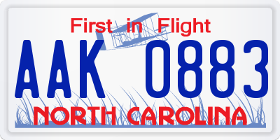 NC license plate AAK0883