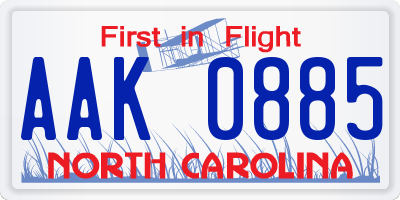 NC license plate AAK0885