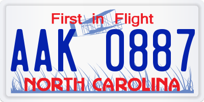 NC license plate AAK0887