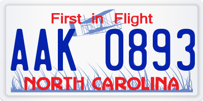 NC license plate AAK0893