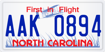 NC license plate AAK0894