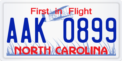 NC license plate AAK0899